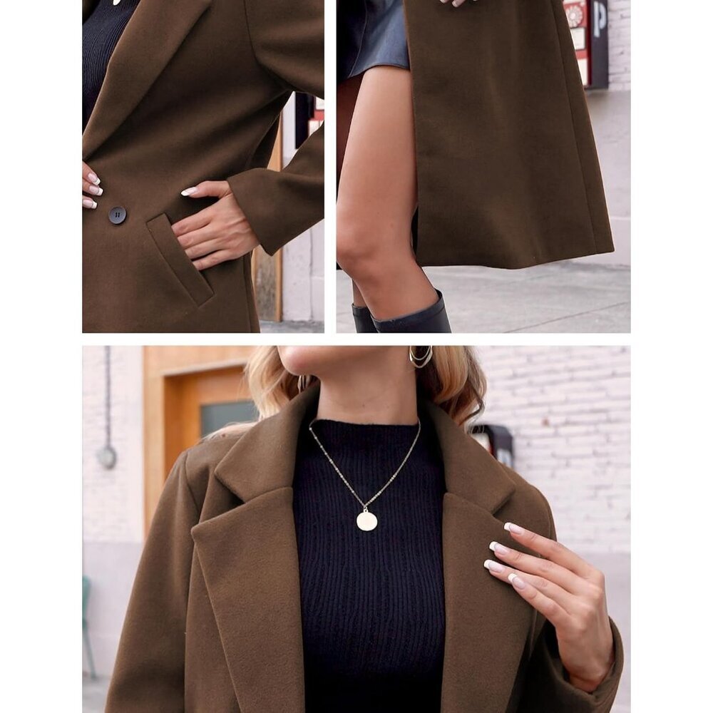 Women's Winter Wool Coat Casual Notch Lapel Single-Breasted Peacoat - Picture 6 of 6